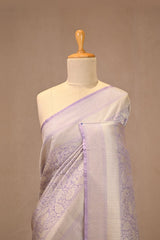Lilac Soft Silk Saree with Silver Zari Floral Brocade and Mayur
