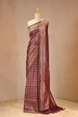 Wine Soft Silk Saree with Antique Zari Brocade and Floral Border