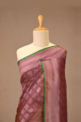 Wine Soft Silk Saree with Antique Zari Brocade and Floral Border