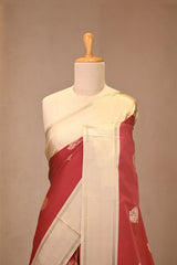 Red Soft Silk Saree with Gold Zari Floral Buta