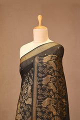 Black Soft Silk Saree with Antique Zari Floral Buti