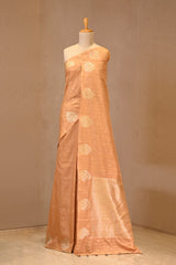 Light Peach Soft Silk Saree with Gold Zari Floral Buti