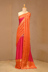 Pink Viscose Silk Saree with Gold Zari Stripes