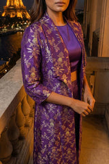 Royal Purple Banarasi Raw Silk Overlay Jacket with Gold Zari Floral Jaal