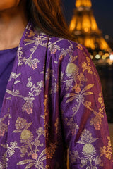 Royal Purple Banarasi Raw Silk Overlay Jacket with Gold Zari Floral Jaal
