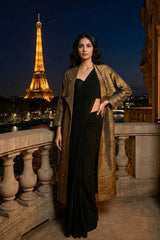 Metallic Tissue Silk Longline Open-Front Jacket with Shawl Collar