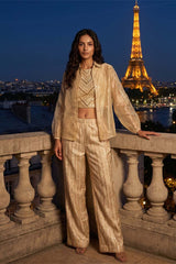Beige Banarasi Silk Three-Piece Co-Ord Set with Organza Jacket