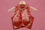 Coral Orange Handwoven Banarasi Silk Blouse - Chinaya Banaras