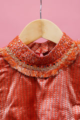 Coral Orange Handwoven Banarasi Silk Blouse - Chinaya Banaras