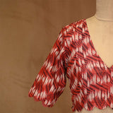 Red & White Geometrical Printed Silk Blouse