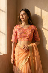 Rust Yellow Ikkat Silk Blouse