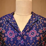 Navy Blue Patola Woven Silk Blouse