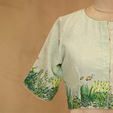 Powder Blue Coral Printed Linen Blouse