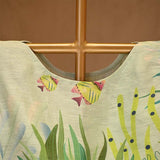 Sea Blue Coral Printed Linen Silk Blouse