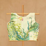 Sea Blue Coral Printed Linen Silk Blouse