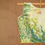 Sea Blue Coral Printed Linen Silk Blouse