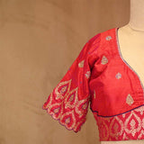 Red Banarasi Blouse Designed with Cutdana & Aari Handwork