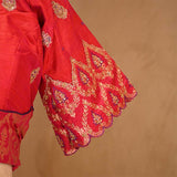 Red Banarasi Blouse Designed with Cutdana & Aari Handwork