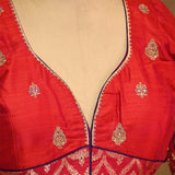 Red Banarasi Blouse Designed with Cutdana & Aari Handwork