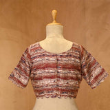 Brown Abstract Printed Pure Raw Silk Blouse with Curved Half Sleeves