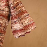 Brown Abstract Printed Pure Raw Silk Blouse with Curved Half Sleeves