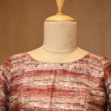 Brown Abstract Printed Pure Raw Silk Blouse with Curved Half Sleeves