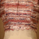 Brown Abstract Printed Pure Raw Silk Blouse with Curved Half Sleeves