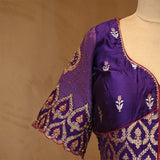 Banarasi Purple Designer Blouse With Cutdana & Aari Handwork
