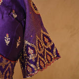 Banarasi Purple Designer Blouse With Cutdana & Aari Handwork
