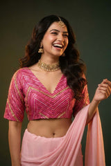 Magenta Pink Banarasi Blouse with Zari Stripes