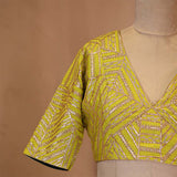 Green Banarasi Blouse with Geometrical Handwork
