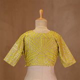 Green Banarasi Blouse with Geometrical Handwork