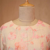 Off-White Organza Silk Blouse with Peach Floral Appliqué Work