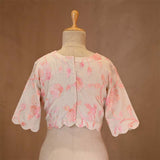 Off-White Organza Silk Blouse with Peach Floral Appliqué Work