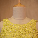 Lime Yellow Silk Sleeveless Blouse with Floral Handwork