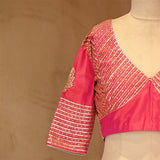 Pink Banarasi Blouse designed with Sequin Aari Work