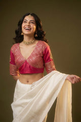 Pink Banarasi Blouse designed with Sequin Aari Work