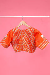Orange Raw Silk Blouse with Gota Patti and Cutdana Stripes