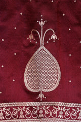 Brown Satin Silk Handloom Banarasi Blouse with Gold Zari Accents