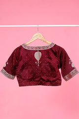 Brown Satin Silk Handloom Banarasi Blouse with Gold Zari Accents