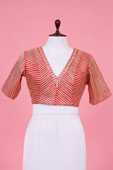 Red Katan Silk Banarasi Blouse with Gota Patti and Cutdana Stripes