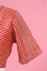 Red Katan Silk Banarasi Blouse with Gota Patti and Cutdana Stripes
