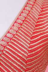 Red Katan Silk Banarasi Blouse with Gota Patti and Cutdana Stripes