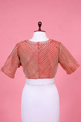 Red Katan Silk Banarasi Blouse with Gota Patti and Cutdana Stripes