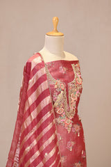 Rust Tissue Silk Unstitched Suit Set with Floral Print
