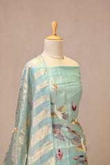 Sky Blue Organza Silk Suit Set with Resham Embroidery