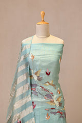 Sky Blue Organza Silk Suit Set with Resham Embroidery