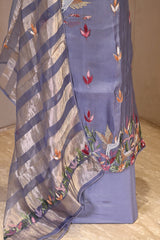 Lilac Embroidered Organza Silk Suit Set with Organza Tissue Dupatta