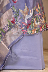 Lilac Embroidered Organza Silk Suit Set with Organza Tissue Dupatta