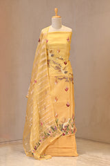 Yellow Embroidered Organza Silk Suit Set with Tissue Dupatta